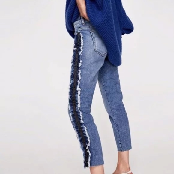 Zara Denim - Zara 1975 Side Stripe Ruffle Jeans